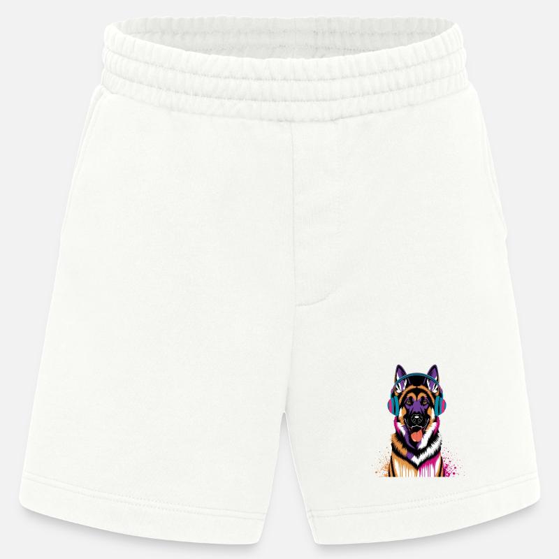 Deutscher Schäferhund mit Kopfhörer - Heavyweight Shorts - made by SPREAD  - OFF WHITE