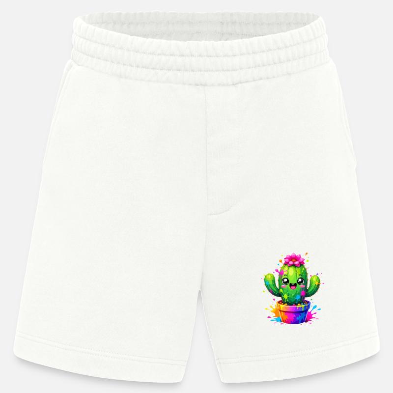 Cactus Joyeuses Fleurs Éclaboussurées - Short bio épais fabriqué en UE - OFF WHITE