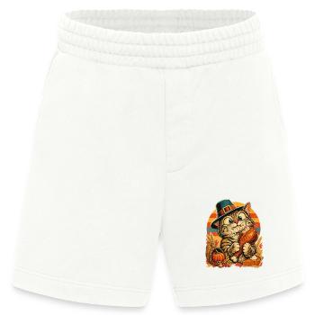 Thanksgiving-Katze mit erwischtem Truthahn - Heavyweight Shorts - made by SPREAD  - OFF WHITE - Vorne