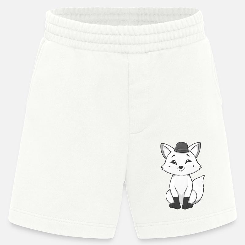Fuchs mit Hut in schwarz-weiß - Heavyweight Shorts - made by SPREAD  - OFF WHITE