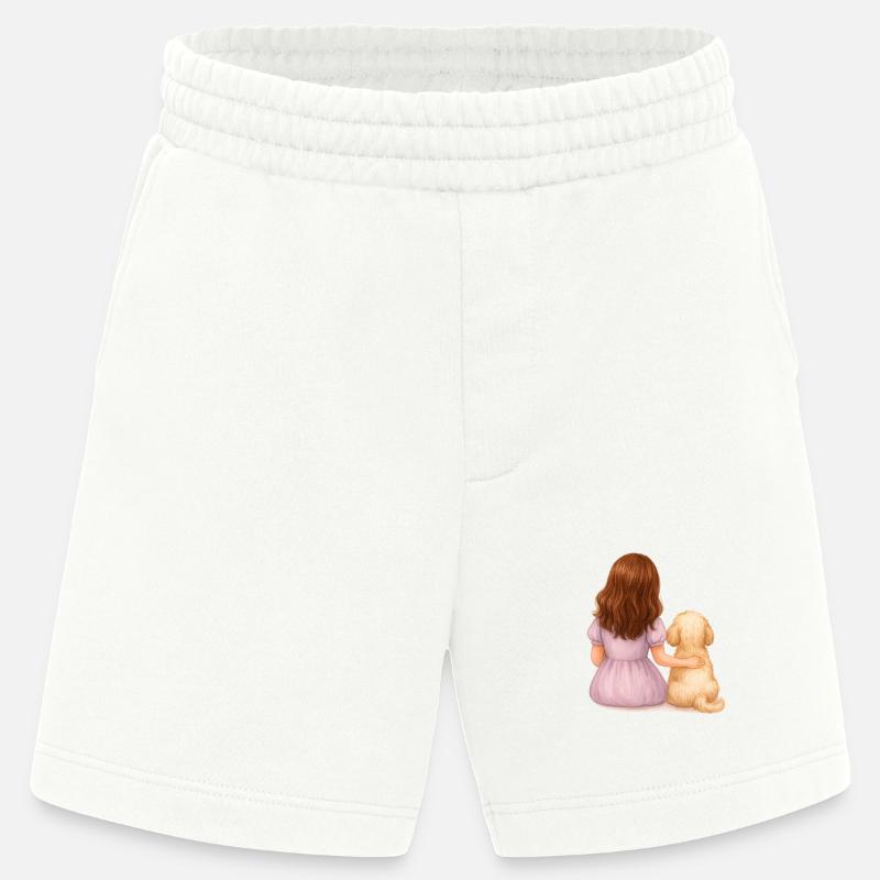 Kleines Mädchen mit Hund - Heavyweight Shorts - made by SPREAD  - OFF WHITE