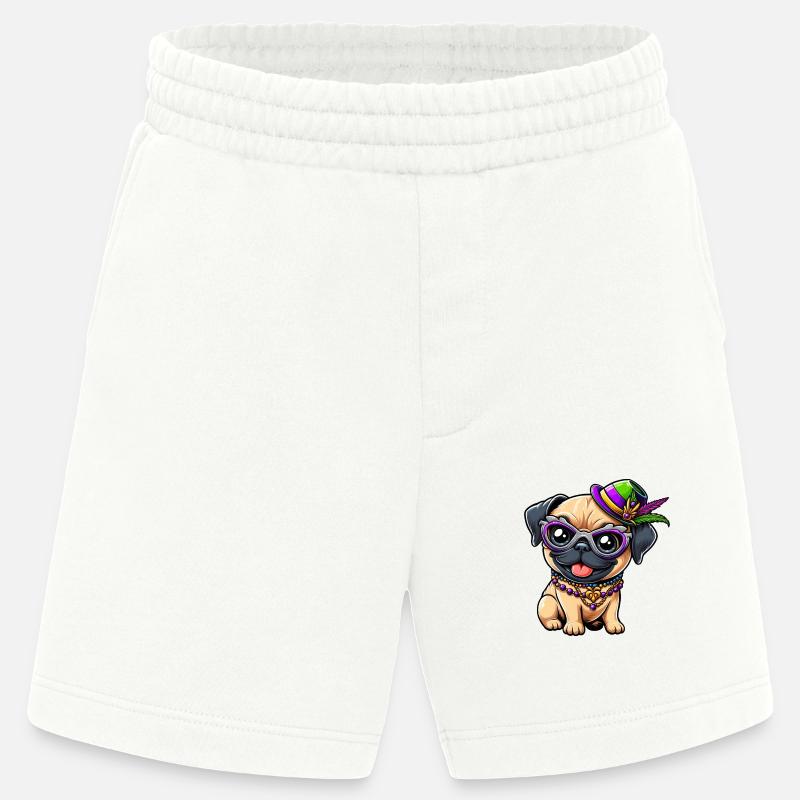 Mardi Gras Pug Comic Style - Heavyweight Shorts - made by SPREAD  - OFF WHITE