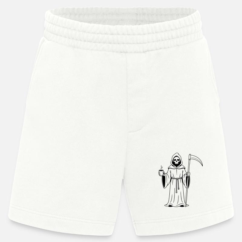 Faucheuse avec une tasse de café - Short bio épais fabriqué en UE - OFF WHITE