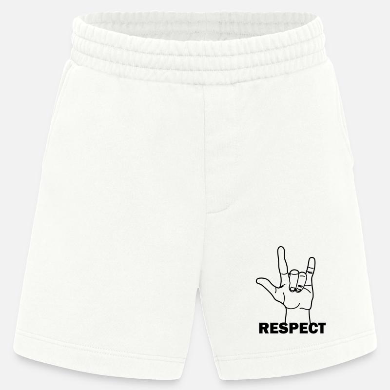 Hand gesture respect with text RESPECT - Heavyweight Shorts - made by SPREAD  - OFF WHITE