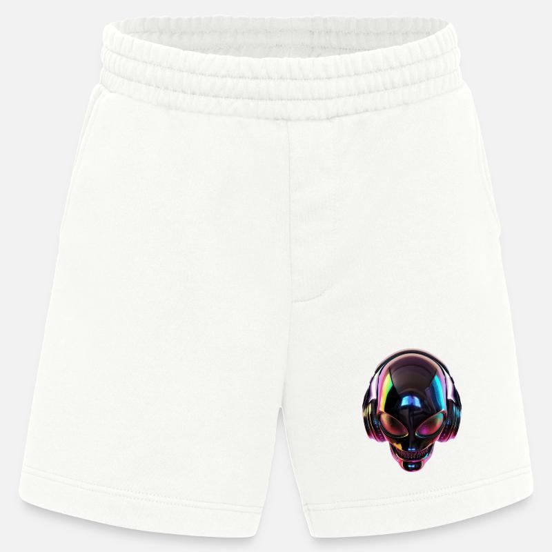 Schwarzer Alien-Kopf mit Kopfhörern - Heavyweight Shorts - made by SPREAD  - OFF WHITE