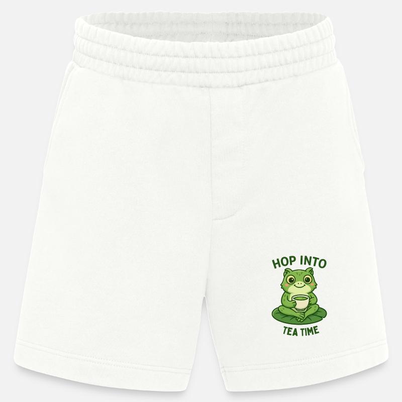 Frosch Teezeit Matcha Illustration Design  - Heavyweight Shorts - made by SPREAD  - OFF WHITE