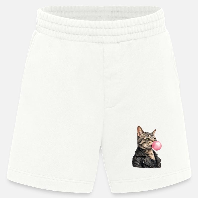 Cool cat with leather jacket - Heavyweight Shorts - made by SPREAD - OFF WHITE