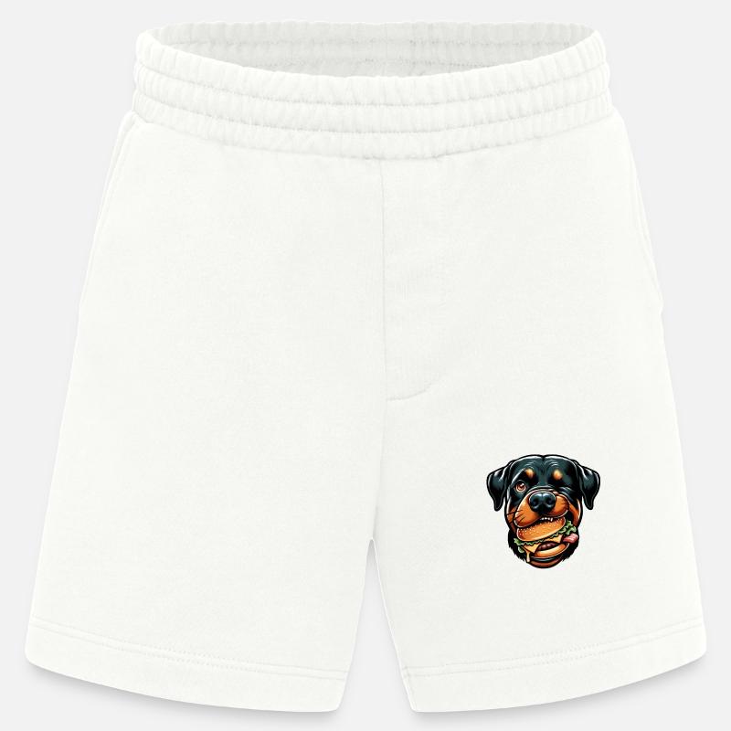 Rottweiler mit Hamburger Cheeseburger - Heavyweight Shorts - made by SPREAD  - OFF WHITE