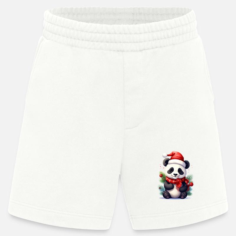 Mignon panda de Noël avec écharpe - Short bio épais fabriqué en UE - OFF WHITE