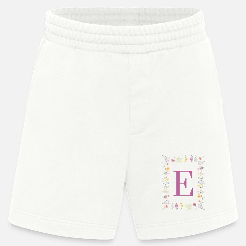 Monogramm E mit Frühlingsblüten - Heavyweight Shorts - made by SPREAD  - OFF WHITE