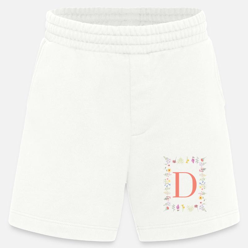 Florale Initialen "D", Buchstaben Monogramm  - Heavyweight Shorts - made by SPREAD  - OFF WHITE