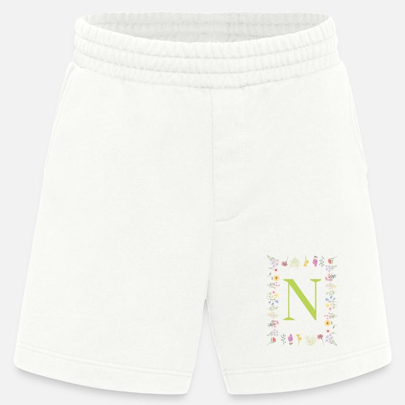Florale Initialen " N ", Buchstaben Monogramm  - Heavyweight Shorts - made by SPREAD  - OFF WHITE