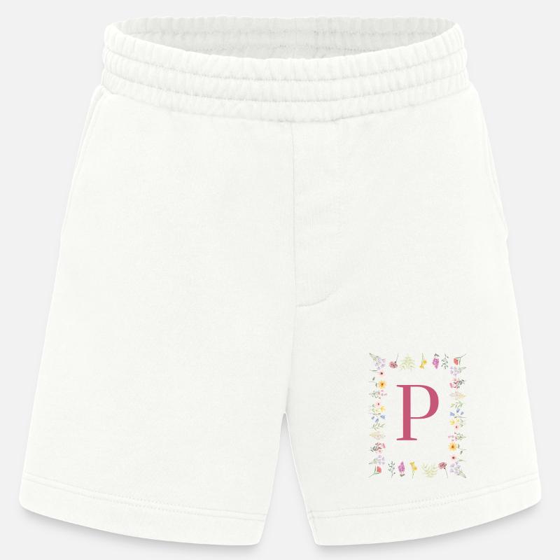 Florale Initialen "P", Buchstaben Monogramm - Heavyweight Shorts - made by SPREAD  - OFF WHITE
