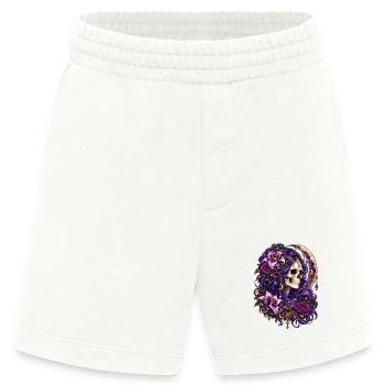 Schädelfrau, Mondblumen, Lila, Gotisch, - Heavyweight Shorts - made by SPREAD  - OFF WHITE - Vorne