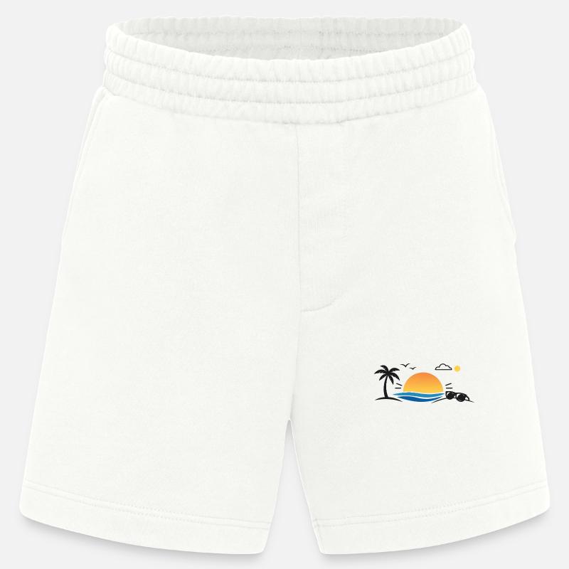 Sunset over palm tree beach - Heavyweight Shorts - made by SPREAD  - OFF WHITE