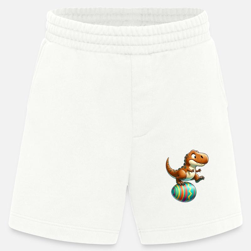 Dancing T-Rex, Easter Eggshell Fun - Heavyweight Shorts - made by SPREAD  - OFF WHITE