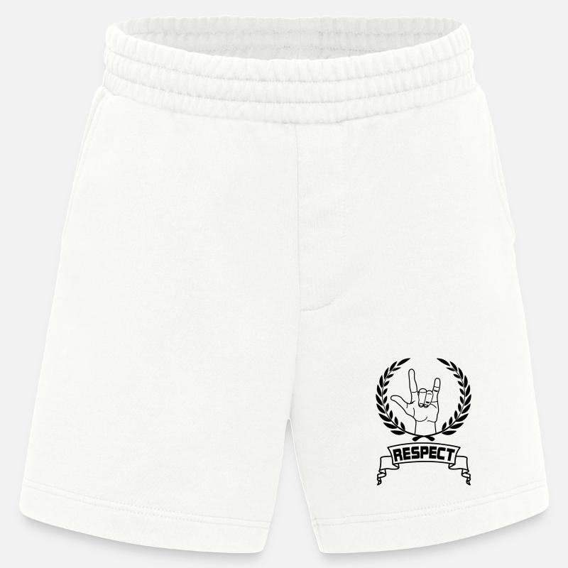 Hand gesture respect with text RESPECT - Heavyweight Shorts - made by SPREAD  - OFF WHITE