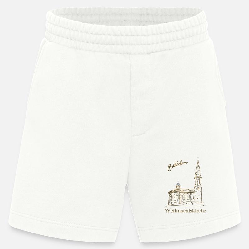 Weihnachtskirche Bethlehem, handgezeichnet - Heavyweight Shorts - made by SPREAD  - OFF WHITE