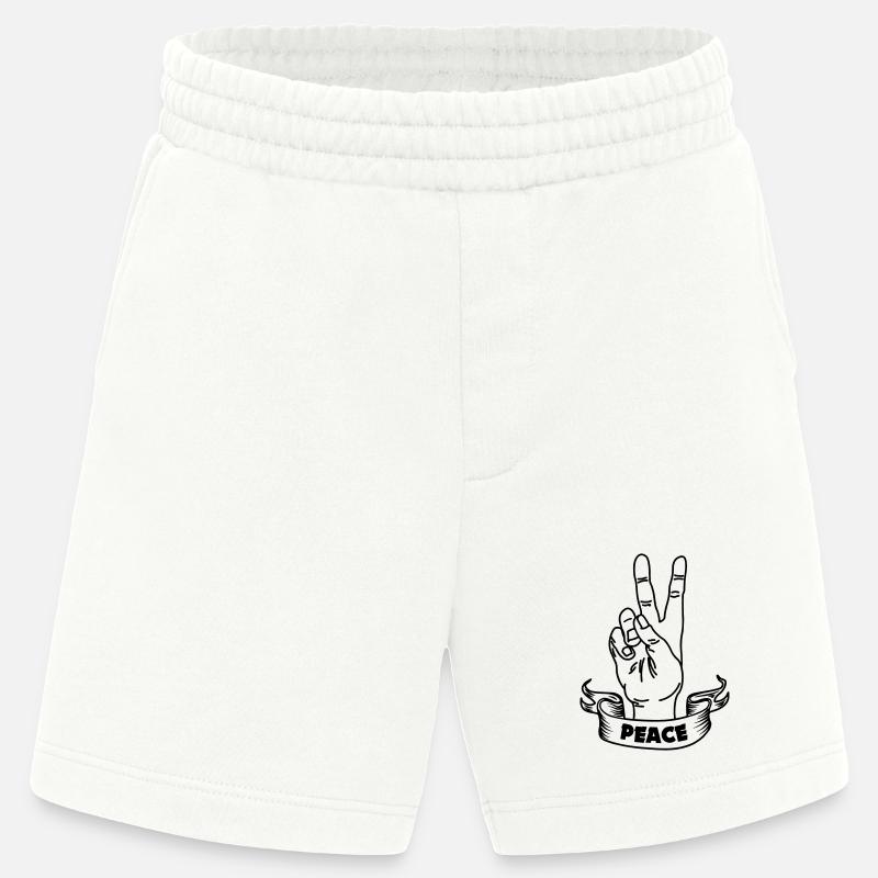 Handgeste Frieden und Textbanner - Heavyweight Shorts - made by SPREAD  - OFF WHITE
