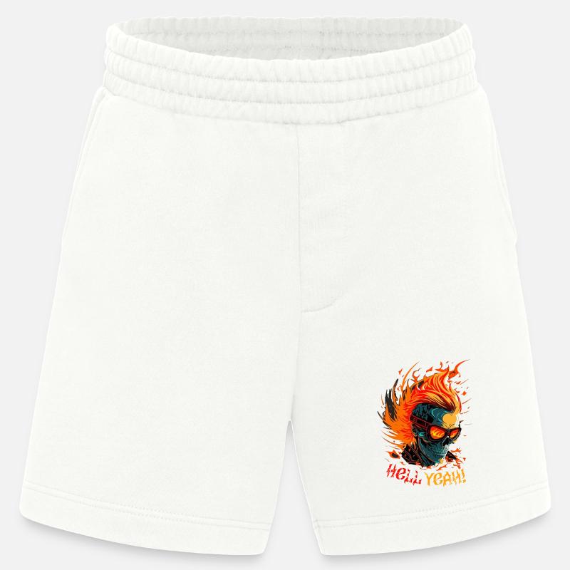 Flaming Skull with Hell Yeah - Heavyweight Shorts - made by SPREAD  - OFF WHITE