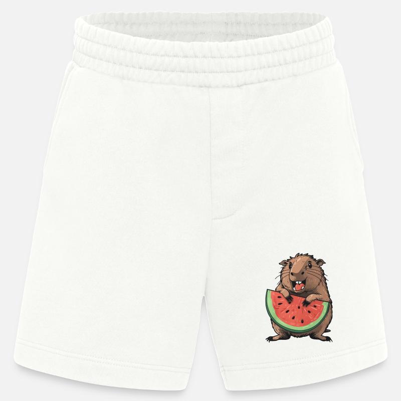 Capybara mangeant de la pastèque - Short bio épais fabriqué en UE - OFF WHITE