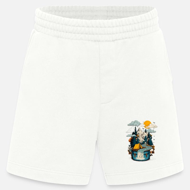 Mountain Lake Path - Camping Backpacker Motif - Heavyweight Shorts - made by SPREAD - OFF WHITE