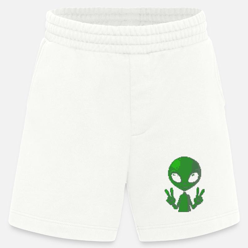 Pixel Alien Friedenszeichen - Heavyweight Shorts - made by SPREAD  - OFF WHITE