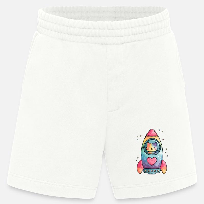 Rainbow Rocket Katze Herz - Heavyweight Shorts - made by SPREAD - OFF WHITE