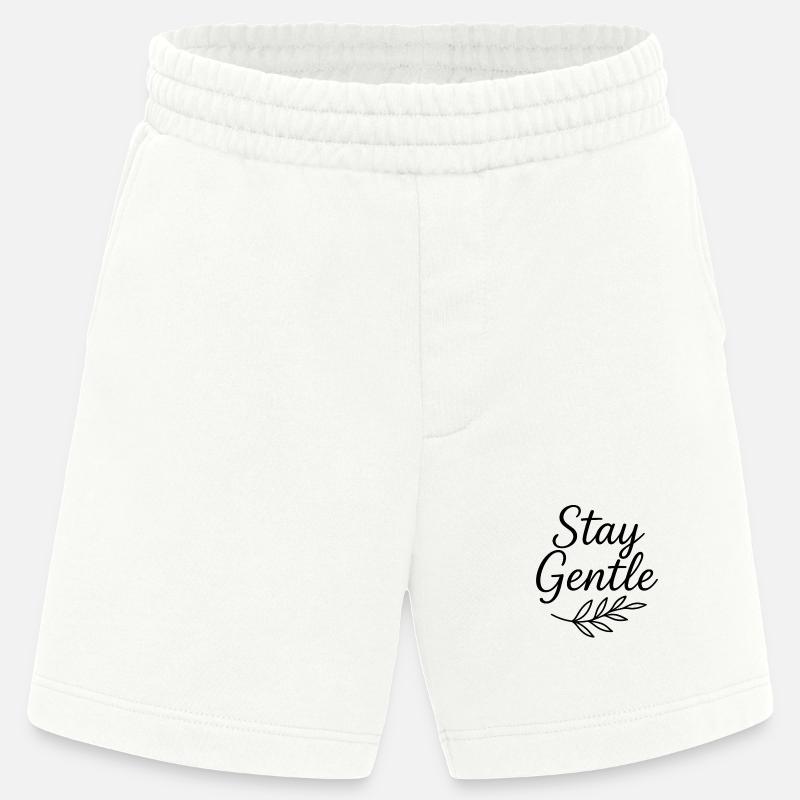 Stay Gentle Script mit Blattzweig - Heavyweight Shorts - made by SPREAD  - OFF WHITE