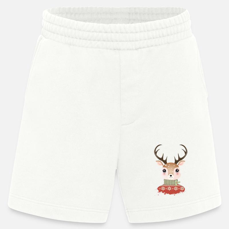 niedlicher schicker Hirsch mit Weihnachtspullover - Heavyweight Shorts - made by SPREAD  - OFF WHITE