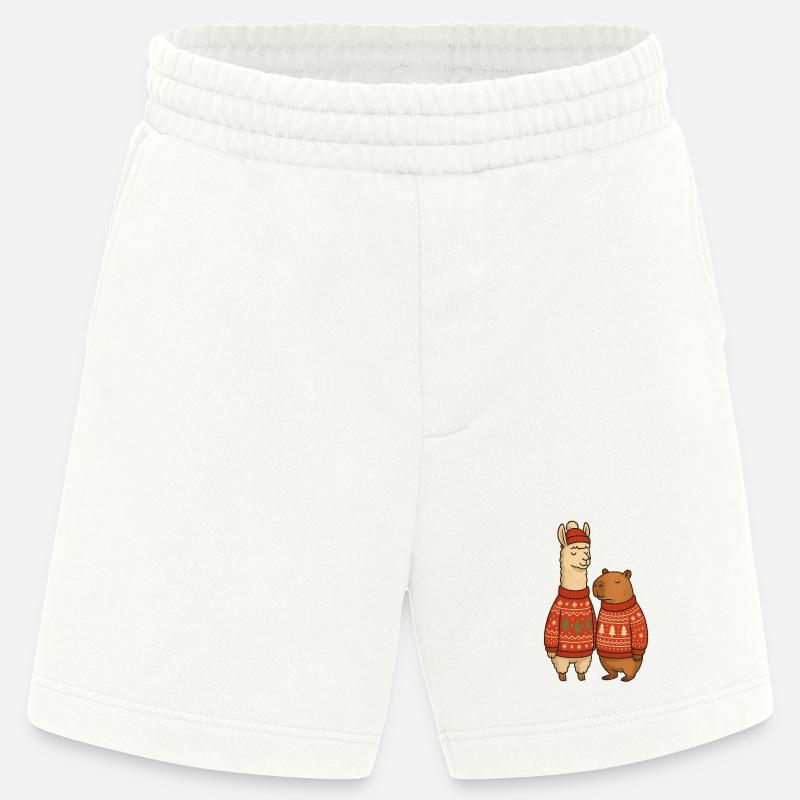 Lama und Cabibara Weihnachtspullover Duo - Heavyweight Shorts - made by SPREAD - OFF WHITE
