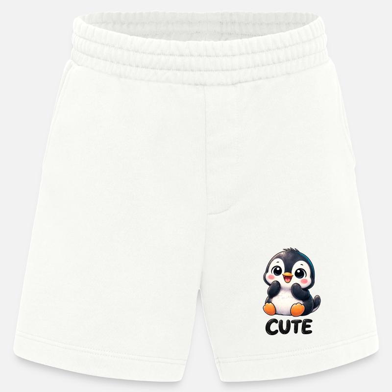 Pingouin chibi mignon timide timide mignon - Short bio épais fabriqué en UE - OFF WHITE