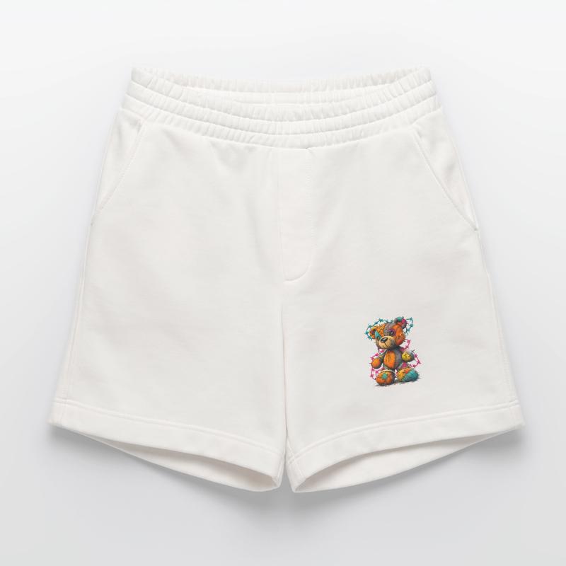 Patchwork teddy bear with neon threads Heavyweight Shorts - made by SPREAD 