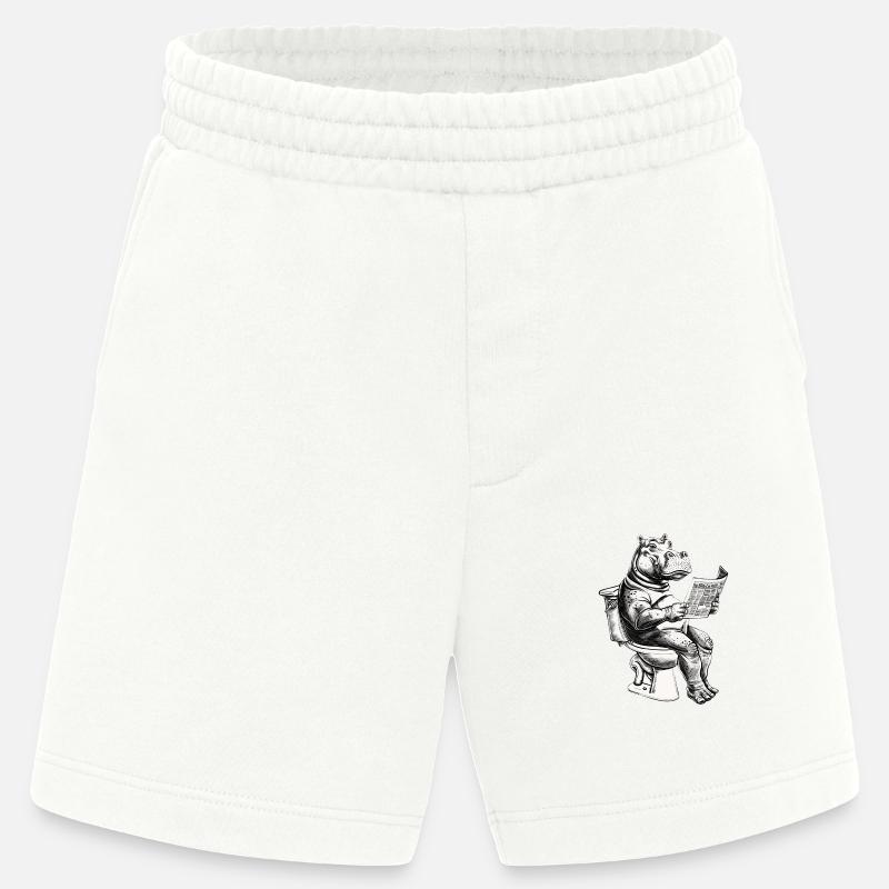Lachendes Nilpferd mit Zeitung - Heavyweight Shorts - made by SPREAD  - OFF WHITE