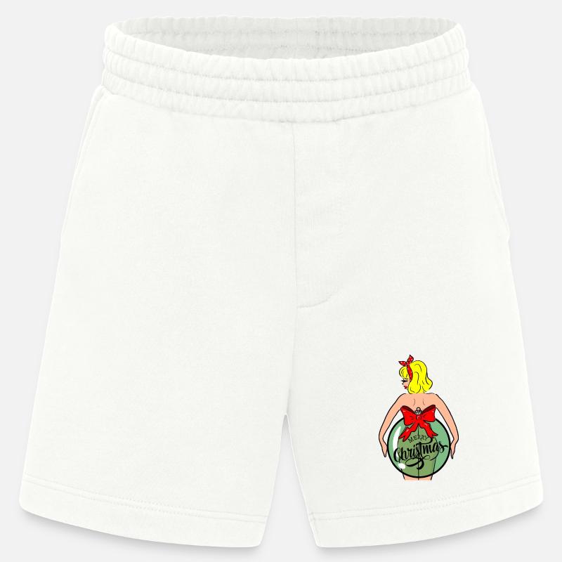 Frau mit Weihnachtskugel und roter Schleife - Heavyweight Shorts - made by SPREAD  - OFF WHITE