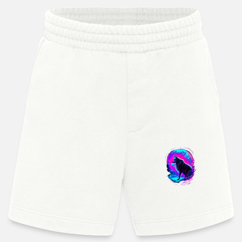 Wolf Neon Moon Synthwave - Heavyweight Shorts - made by SPREAD  - OFF WHITE