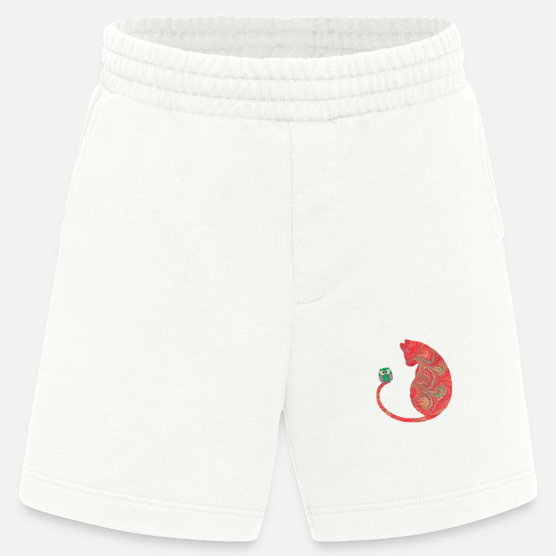 katze mit eule e 91 - Heavyweight Shorts - made by SPREAD  - OFF WHITE
