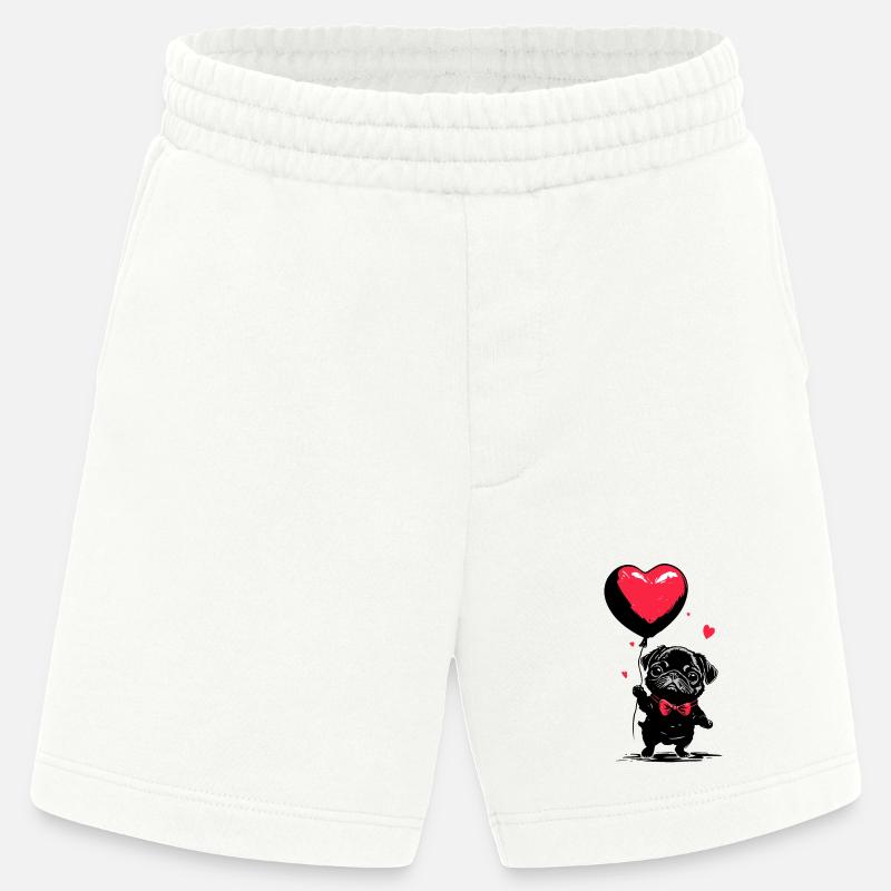 Mops mit Herz Luftballon - Heartful Creatures - Heavyweight Shorts - made by SPREAD  - OFF WHITE