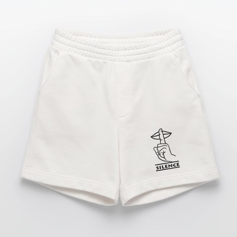 Hand with finger silence hand gesture 'SILENCE' Heavyweight Shorts - made by SPREAD 