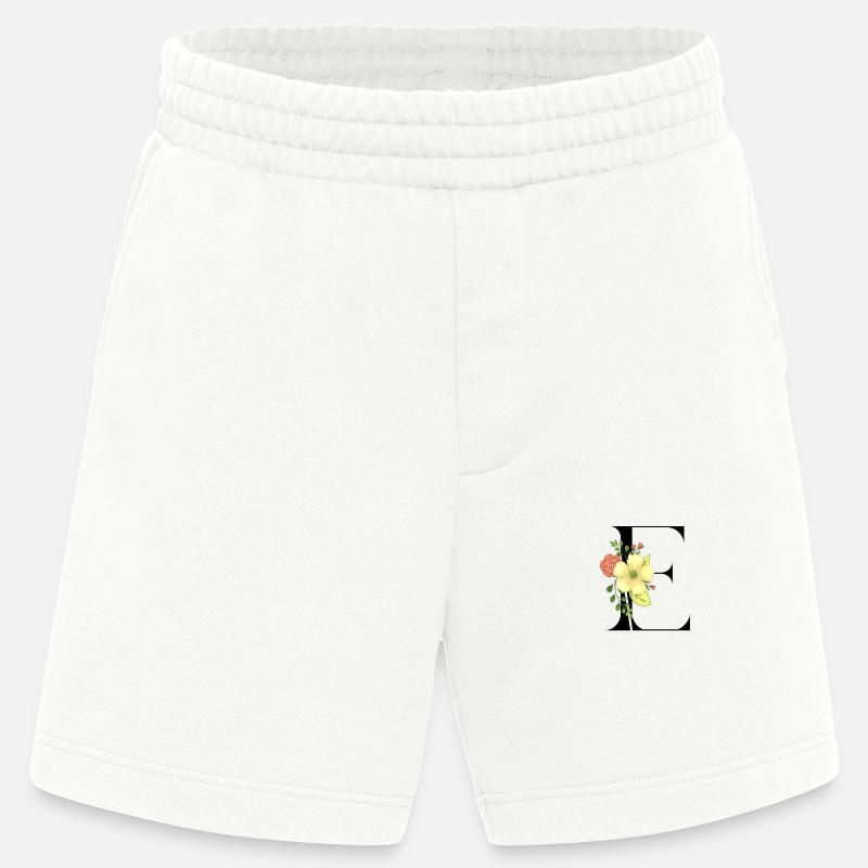 Eleganter Buchstabe 'E' mit Blumen - Heavyweight Shorts - made by SPREAD  - OFF WHITE