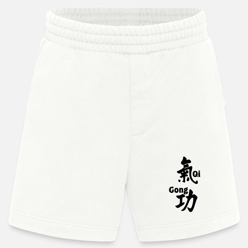 QI gong script avec texte vertical - Short bio épais fabriqué en UE - OFF WHITE