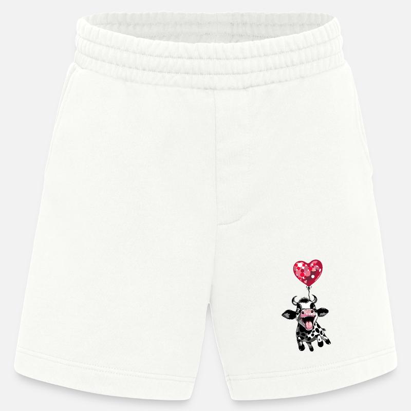 Springendes Kälbchen mit Herzballon - Kuh Kalb - Heavyweight Shorts - made by SPREAD  - OFF WHITE