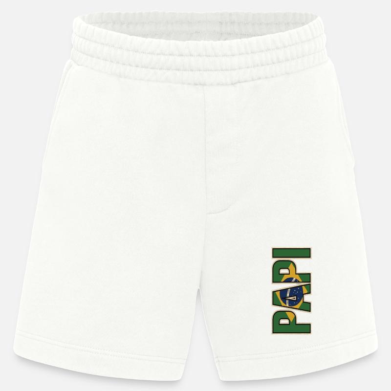 PAPI Brasil – Style rétro avec drapeaux - Short bio épais fabriqué en UE - OFF WHITE