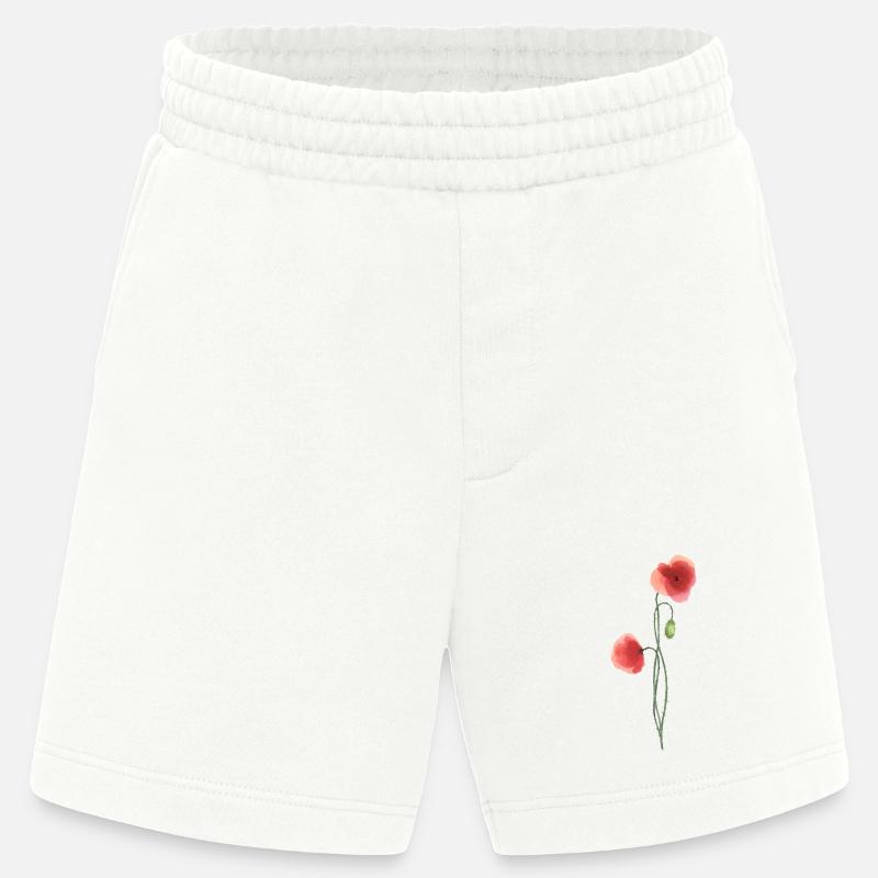 Flower: red poppy - Heavyweight Shorts - made by SPREAD  - OFF WHITE