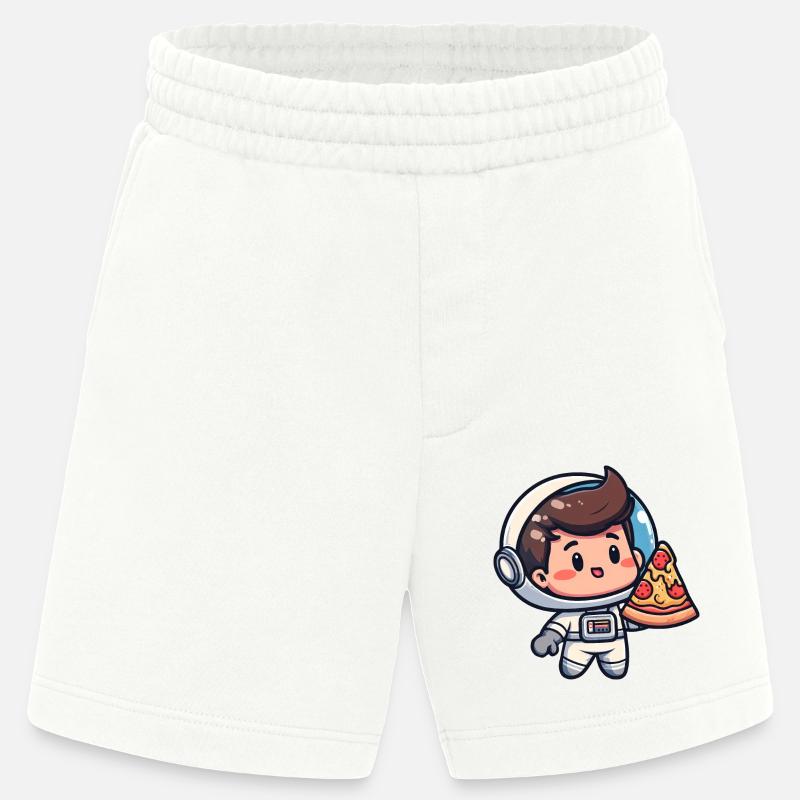 Astronaute avec pizza - Short bio épais fabriqué en UE - OFF WHITE