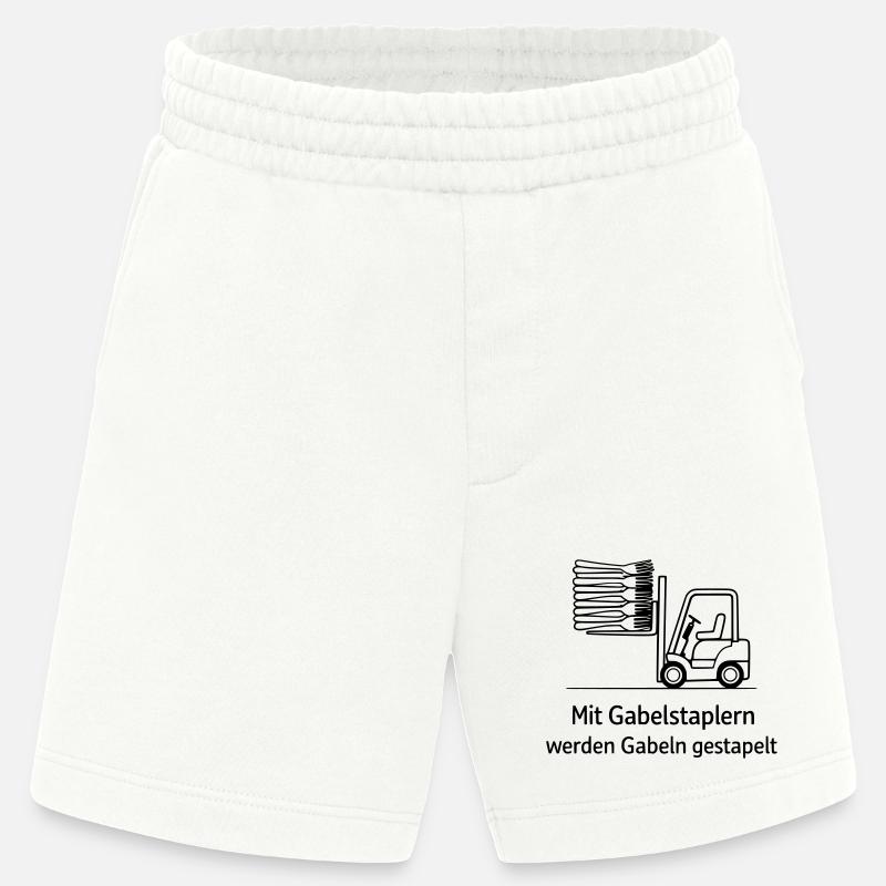 forklift pun fork stacking - Heavyweight Shorts - made by SPREAD  - OFF WHITE