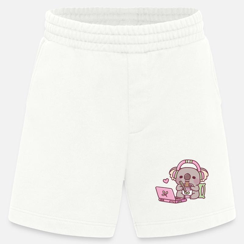 Mignon koala mangeant des nouilles instantanées - Short bio épais fabriqué en UE - OFF WHITE