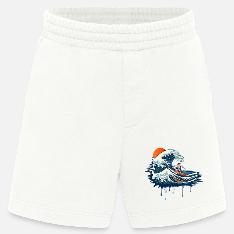 Dynamic Surf Illustration on Powerful Wave - Heavyweight Shorts - made by SPREAD  - OFF WHITE