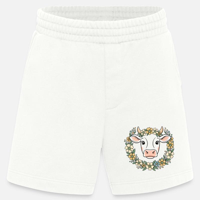 Kuh Blumenkranz Boho Frühling Vektor - Heavyweight Shorts - made by SPREAD  - OFF WHITE