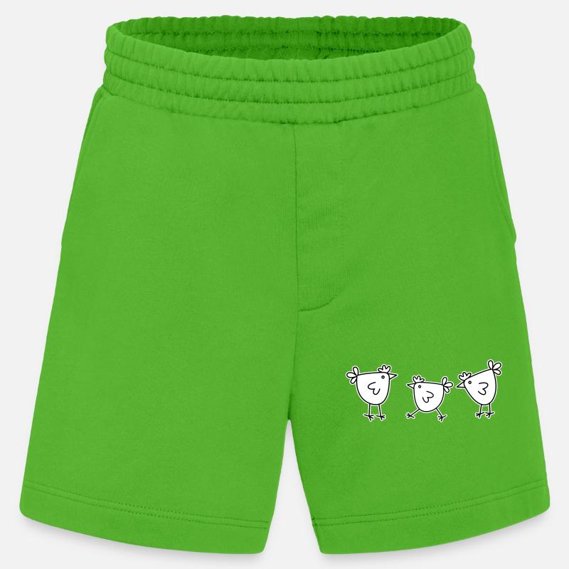 3 chickens hens feathered cattle - Heavyweight Shorts - made by SPREAD  - Apple Neon